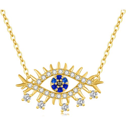 14K Gold Round Cubic Zirconia Devil's Eye Pendant Necklace