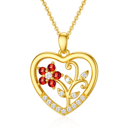 14K Gold Round Cubic Zirconia & Garnet Flower Of Life Pendant Necklace