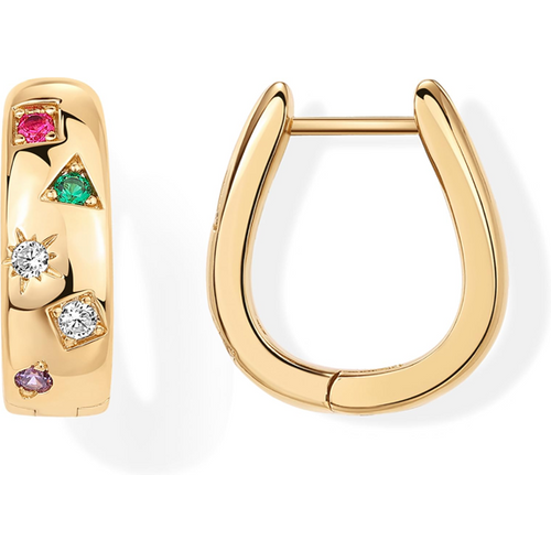 Sterling Silver with Yellow Gold Plated Cubic Zirconia Round Hoop Earrings