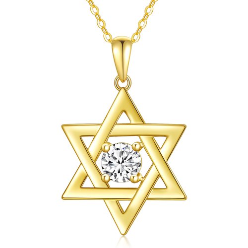 14K Gold Round Moissanite Star Of David Pendant Necklace