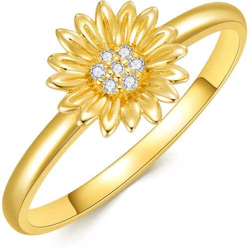 14K Gold Round Moissanite Sunflower Ring