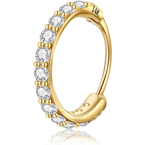 14K Gold Cubic Zirconia Round Nose Ring