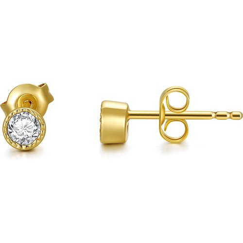 14K Gold Cubic Zirconia Round Stud Earrings