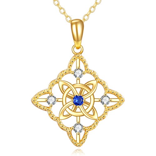 14K Gold Round Zircon Celtic Knot Pendant Necklace