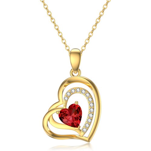 14K Gold Ruby Couple Mother Heart With Heart Pendant Necklace Gemstone Necklaces