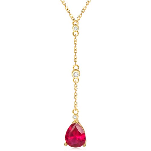 14K Gold Cubic Zirconia & Ruby Drop Shape Non-adjustable Y-Necklace