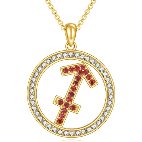 Sterling Silver with Yellow Gold Plated Cubic Zirconia Sagittarius & Round Pendant Necklace
