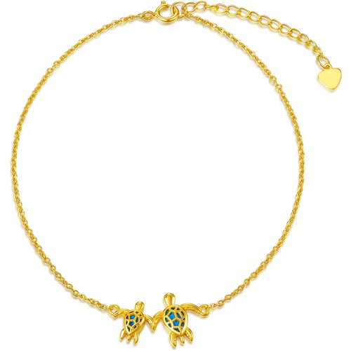 14K Gold Sea Turtle Single Layer Charm Anklet