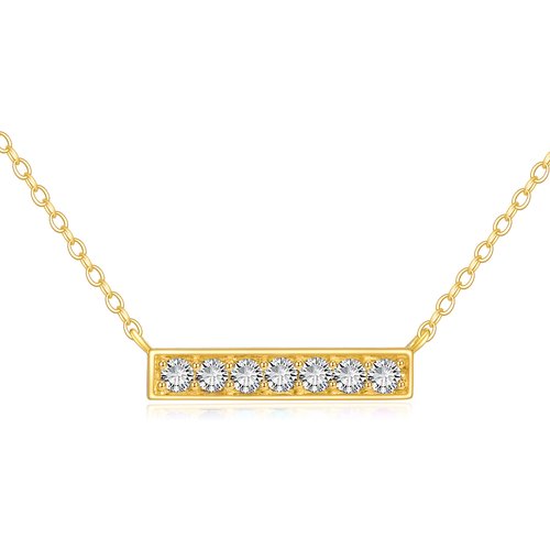 14K Gold Sevent Round Cubic Zirconia Bar Necklace