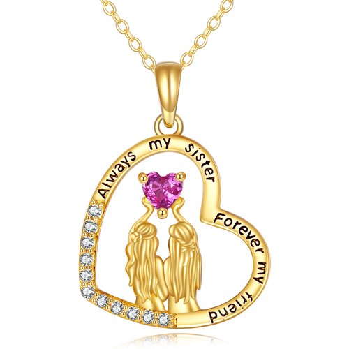 14K Gold Cubic Zirconia 2 Sisters in Heart Pendant Necklace