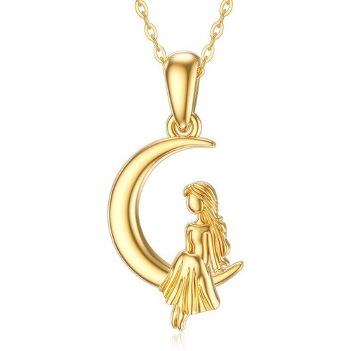 14K Gold Sisters & Moon Pendant Necklace