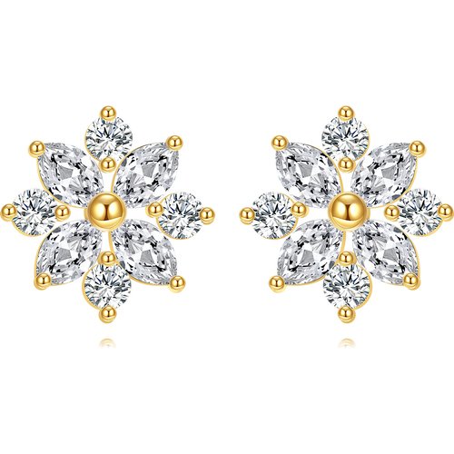 14K Gold Cubic Zirconia Snowflake Stud Earrings