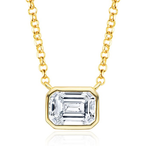 14K Gold Square 1CT Lab Created Diamond Pendant Necklace
