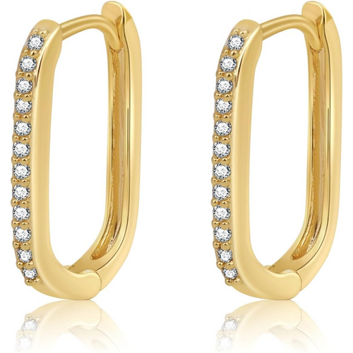 Sterling Silver with Yellow Gold Plated Cubic Zirconia Square Hoop Earrings