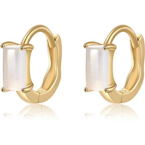 14K Gold Square Moonstone Hoop Earrings