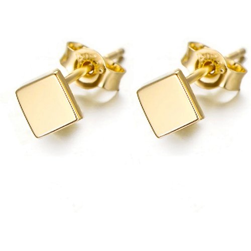 14K Gold Square Stud Earrings
