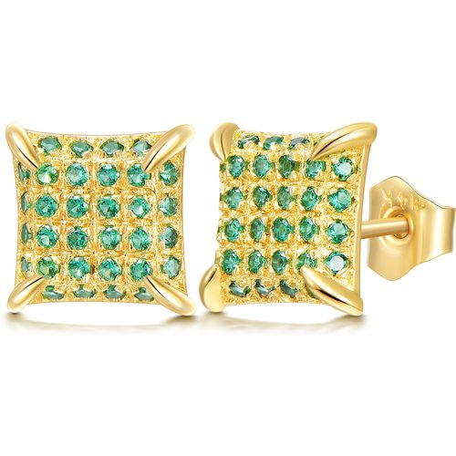 14K Gold Cubic Zirconia Square Stud Earrings For Women
