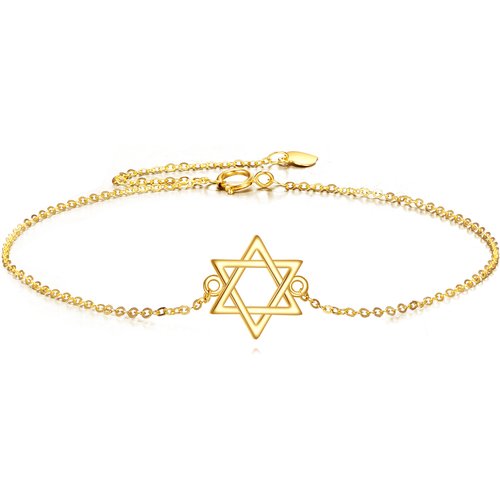 14K Gold Star Of David Charm Bracelet