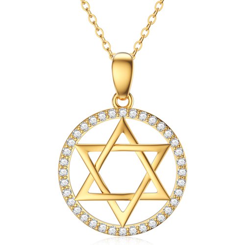 14K Gold Cubic Zirconia Star Of David Pendant Necklace
