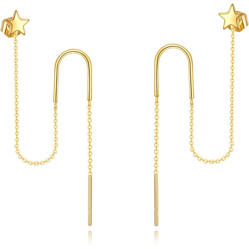 14K Gold Star Drop Earrings Party Dating Engagement Wedding Gifts For Girls Women