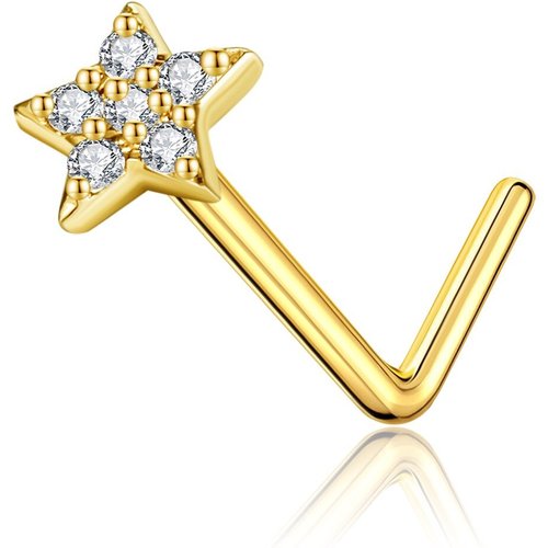 14K Gold Cubic Zirconia Star Nose Ring