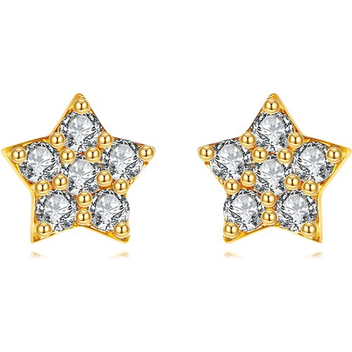 14K Gold Cubic Zirconia Star Stud Earrings