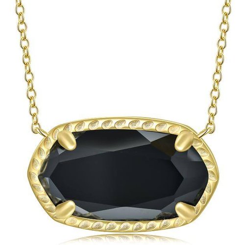 Gold Vermeil Square Black Crystal Necklace for Women Men