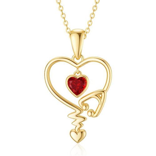 14K Gold Cubic Zirconia Stethoscope Pendant Necklace