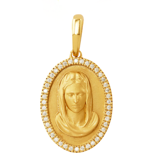 Sterling Silver with Yellow Gold Plated Studded St. Mary Pendant