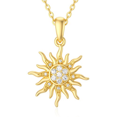 14K Gold Cubic Zirconia Sun Pendant Necklace