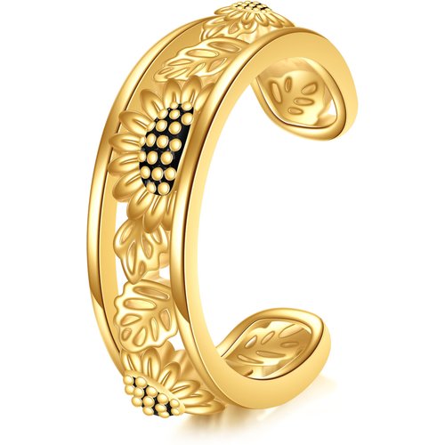 14K Gold Sunflower Cuff Earrings