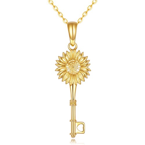 14K Gold Sunflower & Key Pendant Necklace