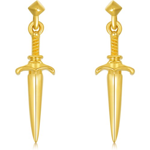 14K Gold Sword Drop Earrings
