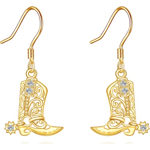 14K Gold Cubic Zirconia Texas Boots Drop Earrings
