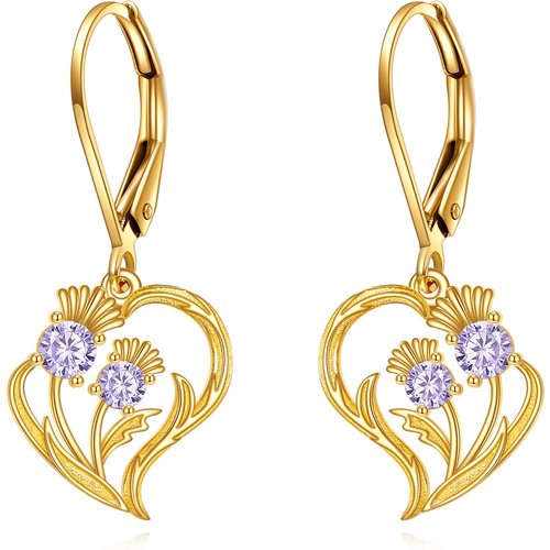 14K Gold Cubic Zirconia Thistle Drop Earrings