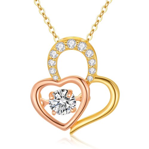 14K Gold Two-tone Moissanite Personalized Birthstone Couple Heart With Heart Necklace