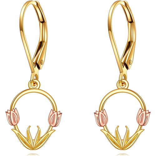 14K Gold Two-tone Tulip Lever-back Earrings for Women