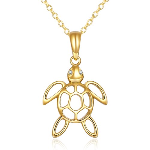 14K Gold Cubic Zirconia Tortoise Pendant Necklace