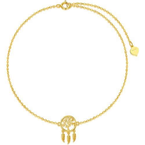 14K Gold Tree Of Life & Dream Catcher Charm Bracelet