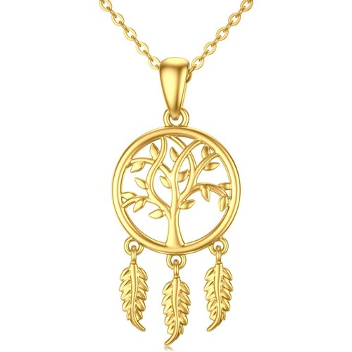9K Gold Tree Of Life & Dream Catcher Pendant Necklace