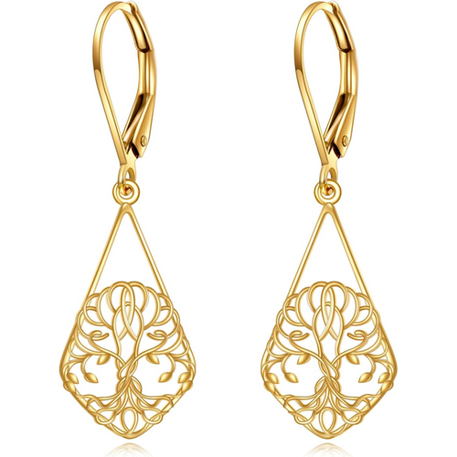 14K Gold Tree Of Life Lever-back Earrings for Women