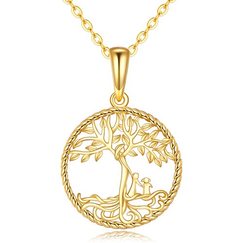 14K Gold Tree Of Life Mother & Children Pendant Necklace For Mom