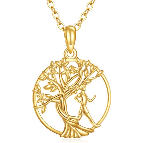 14K Gold Tree Of Life & Runner Pendant Necklace