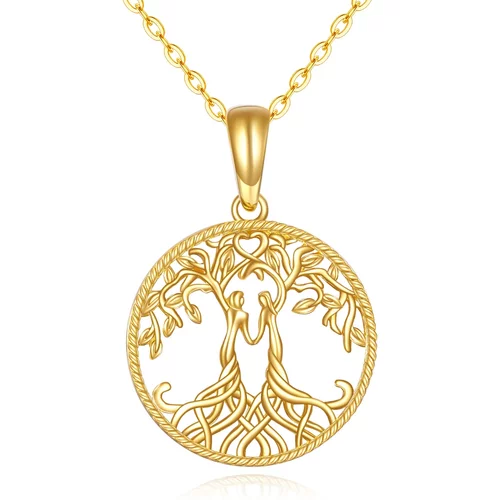 14K Gold Tree Of Life & Sisters Pendant Necklace