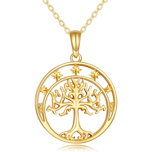 14K Gold Tree Of Life Star Necklace for Women