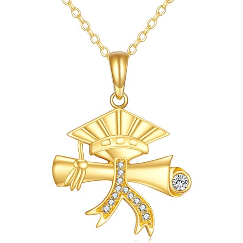 14K Gold Cubic Zirconia Trencher Cap Pendant Necklace