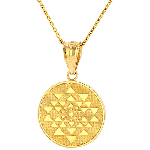 Gold Vermeil Triangle Sri Yantra Chakra Sacred Geometry Talisman Round Necklace