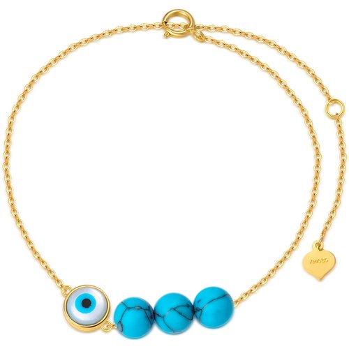 14K Gold Turquoise Evil Eye Charm Bracelet