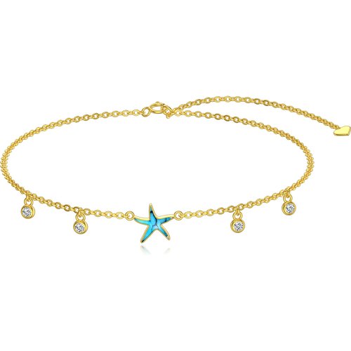14K Gold Turquoise Starfish Single Layer Anklet