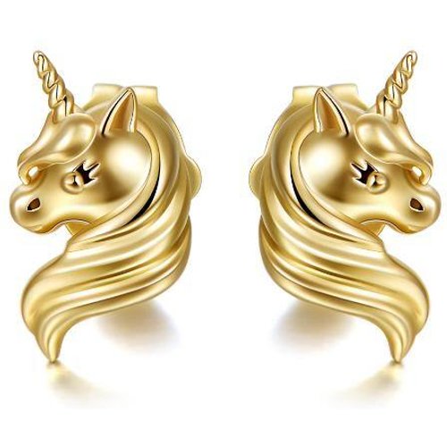 14K Gold Unicorn Stud Earrings